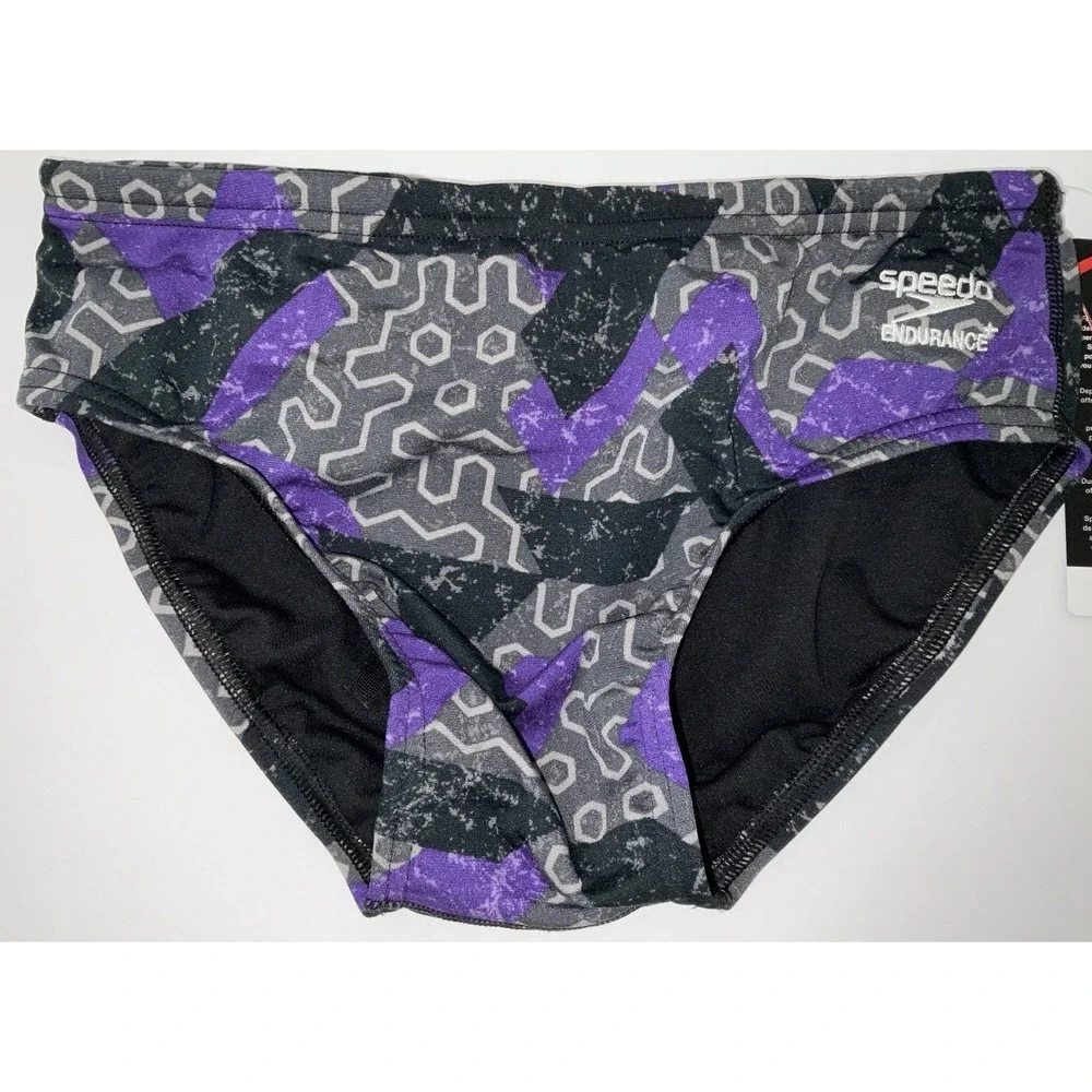 NWT Men's Speedo Endurance+ Brief Swim Trunks Ruse Blocks Purple Size 30